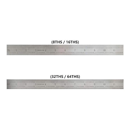 Big Horn 12-Inch Precision 4R Rigid Stainless-Steel Ruler - (1/8 Inch, 1/16 Inch, 1/32 Inch, 1/64 Inch) 19588
